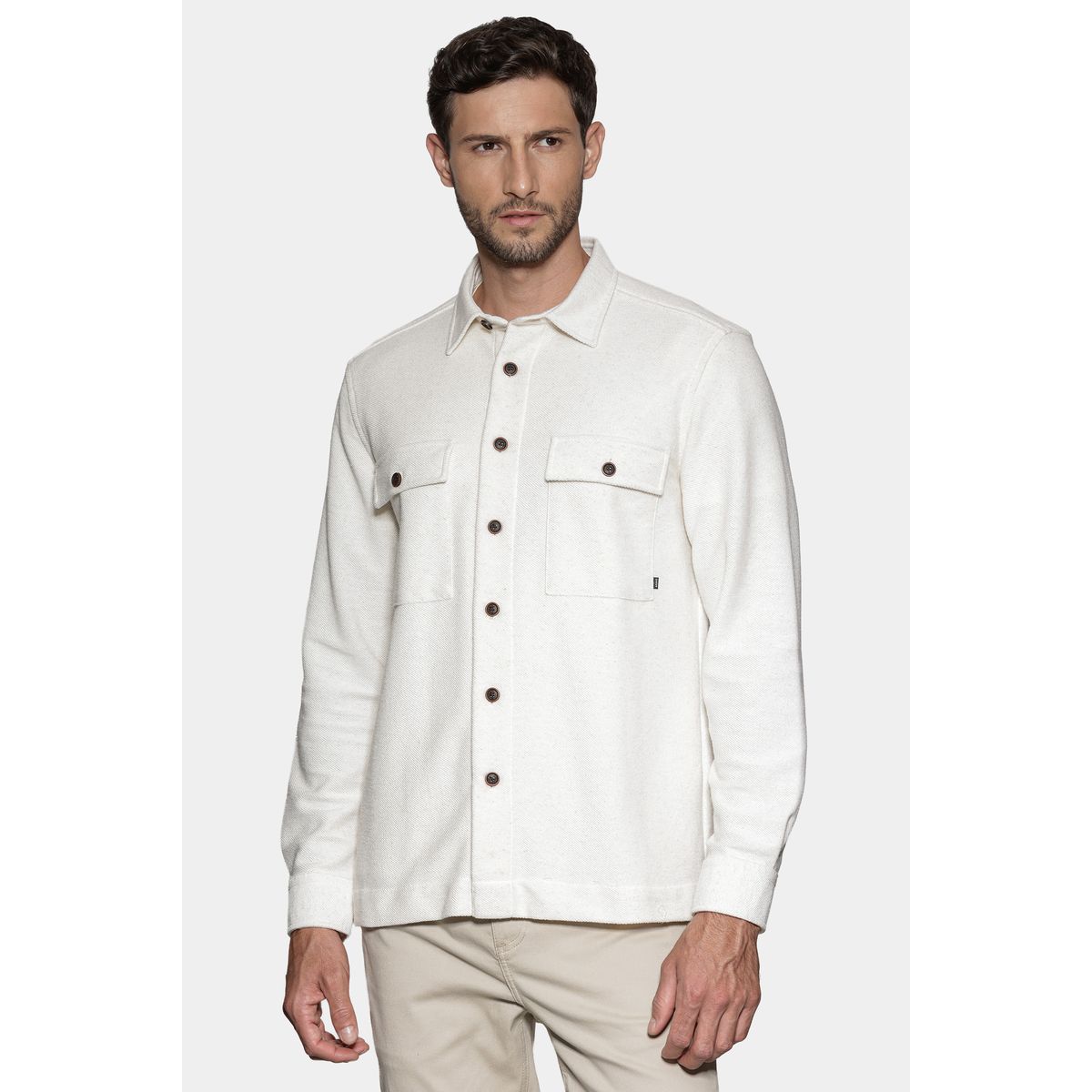 Camisa Manga Longa Over em Malha Milão Linho Natural Aramis